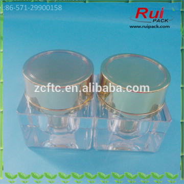 15/30/50g square acrylic cosmetic acrylic containers with golden inner cup and cover, 0.5/1/1.6oz acrylic cream jars