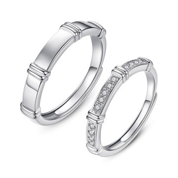 Einfaches Design 925 Silber plattiert Messing Zirkon verstellbare Eheringe für Liebhaber: Eleganter Schmuck für Paare