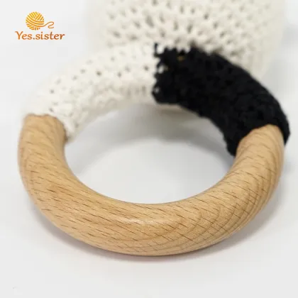 Cute Wooden Crochet Panda Rattle Teething Toys