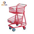 Store Two Layers Metal Shopping Basket Trolley