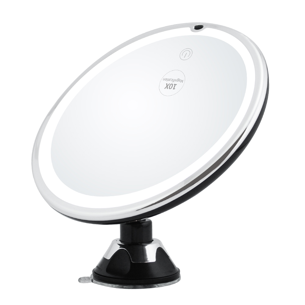 Cordless lighted suction cup mirror