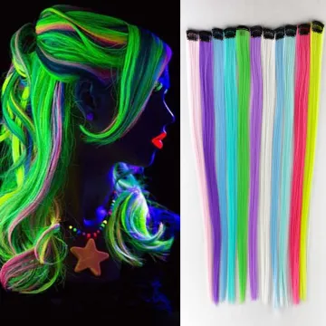 New Arrive 20 Inches Luminous Light Glowing Synthetic Hair Shining Hair In The Darkness 1 Clip Hair Extension For Party