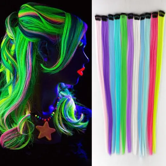 New Arrive 20 Inches Luminous Light Glowing Synthetic Hair Shining Hair In The Darkness 1 Clip Hair Extension For Party