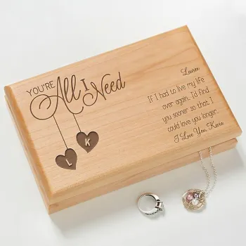 Engrave Wooden Box - Necklace Jewelry Box with Velvet Lining