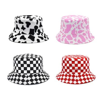 Cow Print Cotton Double Face Sun Hat for Women and Men