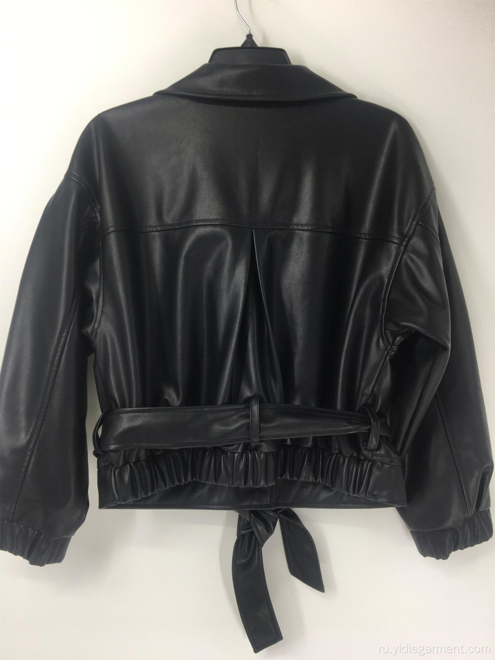 Женская искусственная кожа черная повседневная куртка