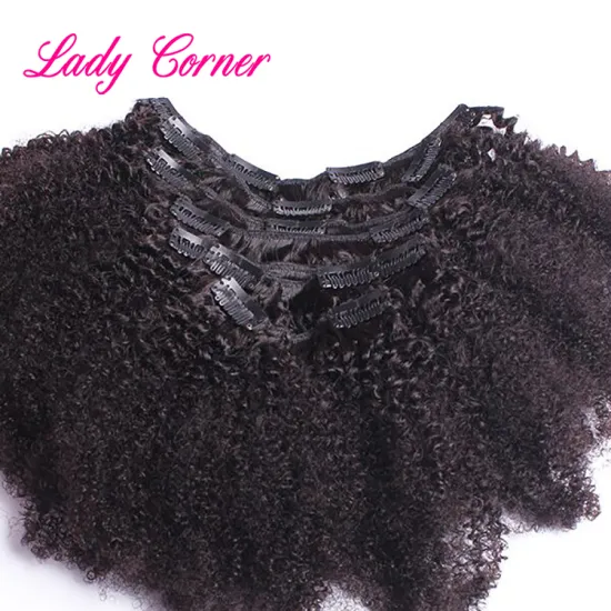 Wholesale 120g 160g 200g thickness virgin human hair with clips,afro kinky curly human hair bundles,human hair indian