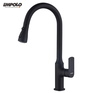 Empolo Brass Kitchen Faucet: 360 Degree Rotating Black Mixer Tap with Side Spray