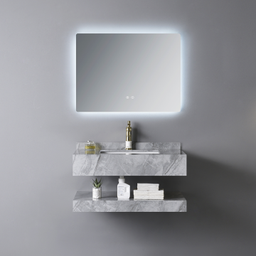Modern Grey Marble WC Furniture with LED Mirror