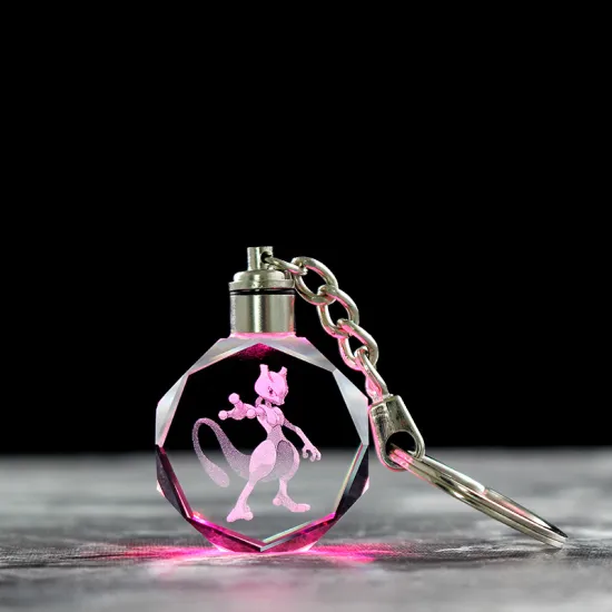 Crystal Pikachu Keychain LED Anime Cartoon Character Keyring