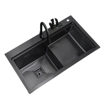 Dasen DS6840 Black Stainless Steel Handmade Single Bowl Kitchen Sink with Drainboard and Knife Rack