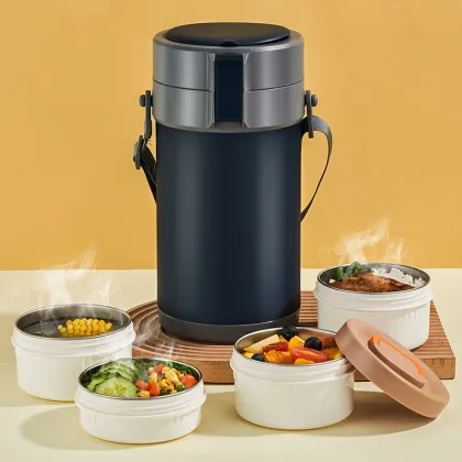Colored Stainless Steel Tiered Food Container with Thermos - Kids Bento Lunch Box