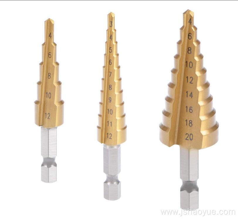 Straight Flutes Titanium Step Drill Bits Set