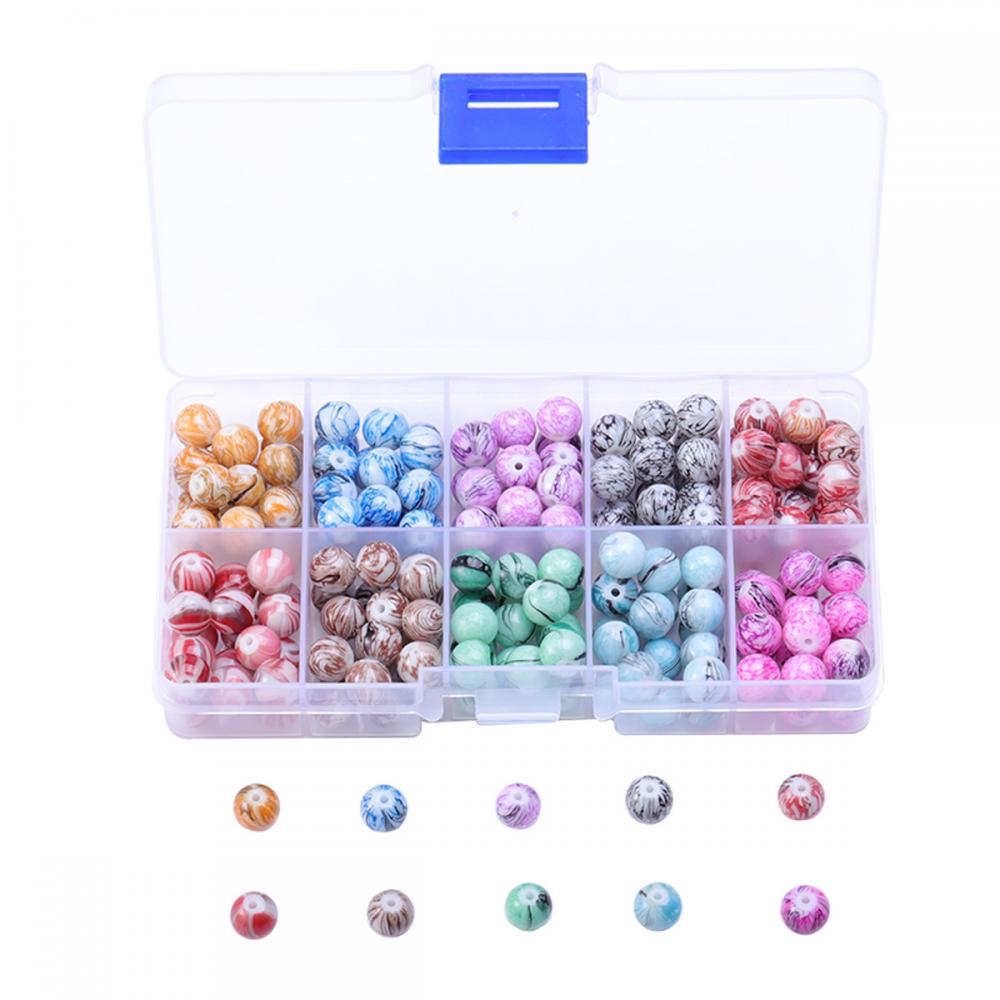 Perles en verre de 180pcs 8 mm 10 couleurs mélangées