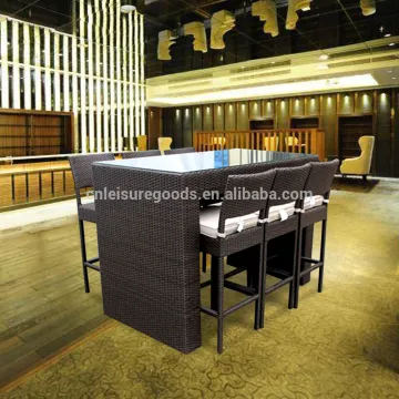 Outdoor high dining rattan dining table chairs