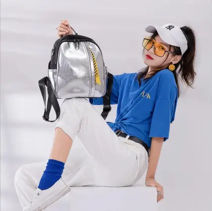 Fashionable girls' leisure reflective PU cool backpacks