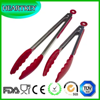 Kitchen Tongs Stainless Steel with Silicone Tips Non-Toxic Food Grade Non-Slip Handles Wide Non-Scratch Clam Shell Head