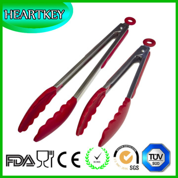 Kitchen Tongs Stainless Steel with Silicone Tips Non-Toxic Food Grade Non-Slip Handles Wide Non-Scratch Clam Shell Head