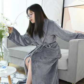 Large 100% Microfiber Flannel Coral Fleece Bathrobe Men Or Women