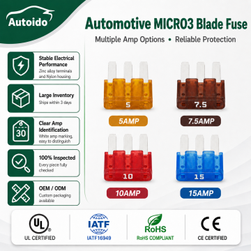 Micro3 シャントブレードヒューズナイロン構造 32V マイクロ 3 組み合わせ車のバッテリー太陽光発電システムアプリケーション