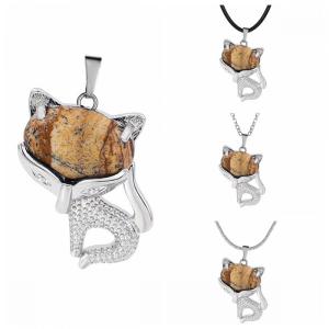 Image Jasper Luck Fox Collier pour femmes hommes Guérisse Énergie Crystal Amulet Animal Pendant Gemstone Jewelry Cadeaux