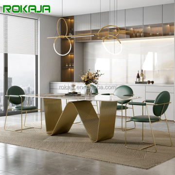 Moderne luxe gesinterde stenen eettafel - Goud roestvrij staal W -base - 6/8/10 zitt