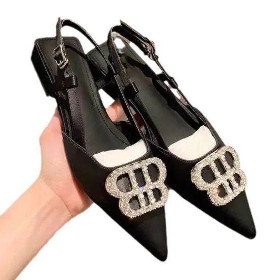 2024 Summer Luxury Women's Sandals: Designer Square Heels with Diamond Buckles and 3cm Low Heels