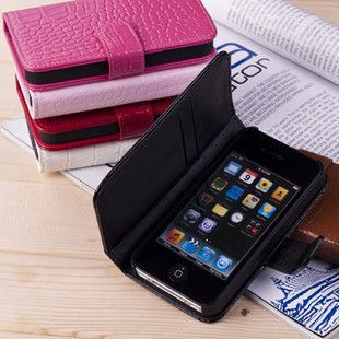 Croco Leather Black, Brown Roseo Apple Iphone Protective Case W/ Credit Card Holder Slot