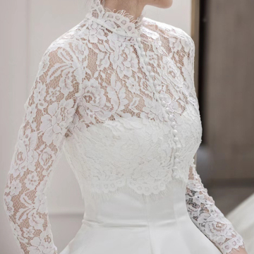 Women's White Lace High Neck Bridal Cape Jacket