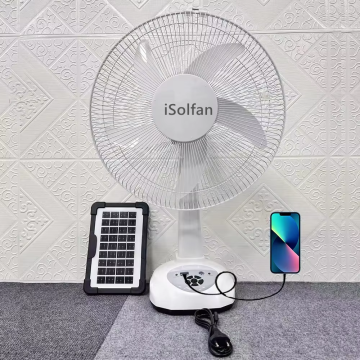 Solar Powered Table Fan with Built-in Battery and Light