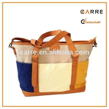 large tote cotton canvas handbag storage organizer with leather trim