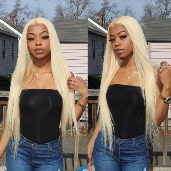40 Inch Glueless Transparent HD Frontal Virgin Brazilian Blonde 613 Human Hair Closure Wig