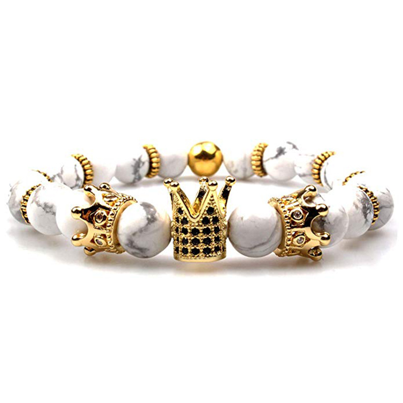 Pulsera de cuentas de corona Imperial de piedras preciosas naturales King Queen Luxury Charm pareja joyería regalo de Navidad para mujeres hombres