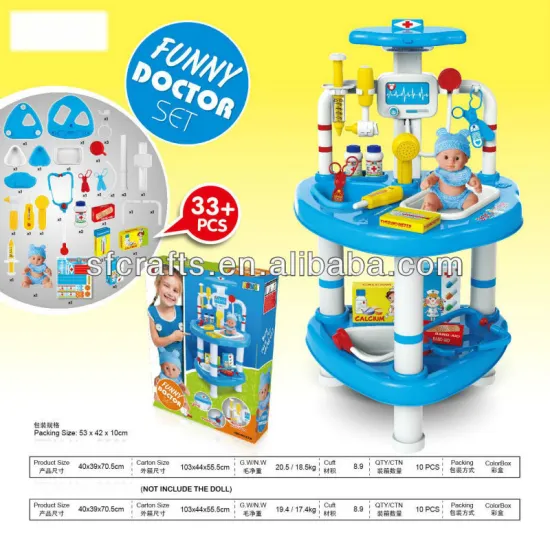 Funny imitation lighting doctor table play set toy with doll