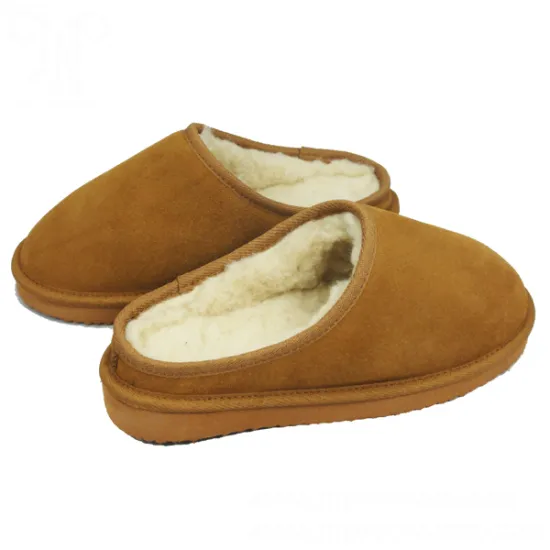 high quality men warm indoor sheepskin clog slippers