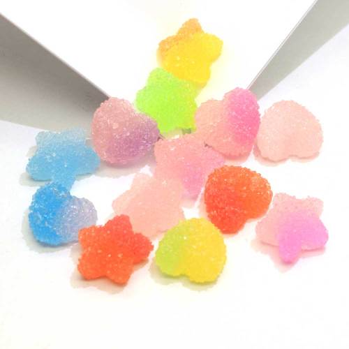 Atacado 100 peças de resina doce cabochão cores duplas achatado Kawaii estrela em forma de coração contas de limo para centro de cabelo de menina artesanal