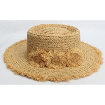 100% RAFIA STRAW HAT WITH RAFIA TRIMMING