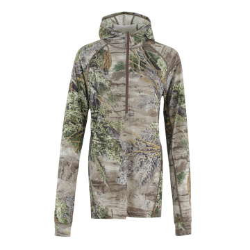 Camouflage Women's Merino Wool Long Sleeve 1/4 Zip Long Length Hoodie