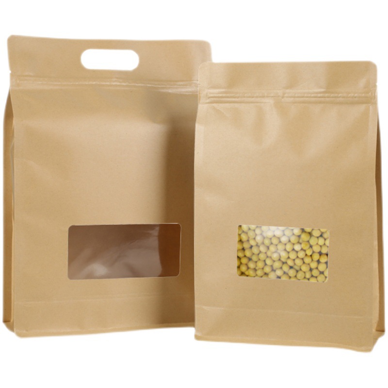 Custom Printed Eight Side Seal Kraft Paper Bag