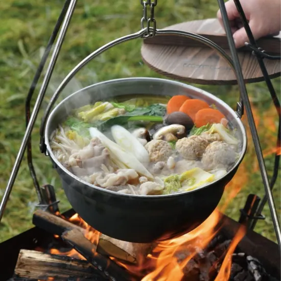 Burning Fire Pot Camping Stainless Steel Cook Pot with Pan Hanging Handle