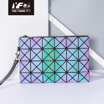 Holographic PU leather geometric purse reflective women geometry luminous envelope handbag