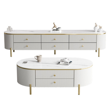 Light Luxury Cream Style White Home Furniture: Tea Table and TV Cabinet Combo with Drawers