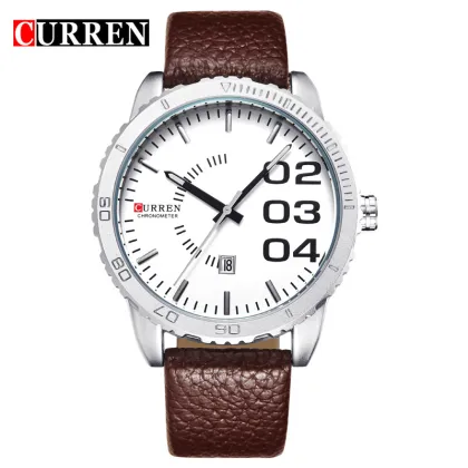 leather strap brand watch mineral glass 3 atm water resistant