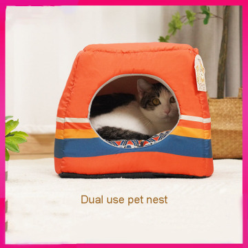 MOFESIPI Cats Foldable Bed - 2-in-1 Collapsible Pet Dog Cat Bed with Removable Washable Cushioned Pillow