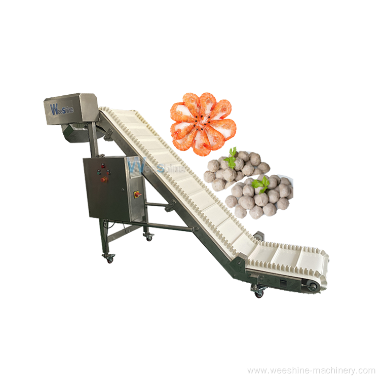 High Hygiene PU Belt Conveyor Optional with Metal Detector for Meatballs Fishballs Frozen Food