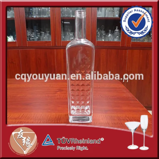 empty high quality screw top flat 375ml rectangular vodka glass bottle
