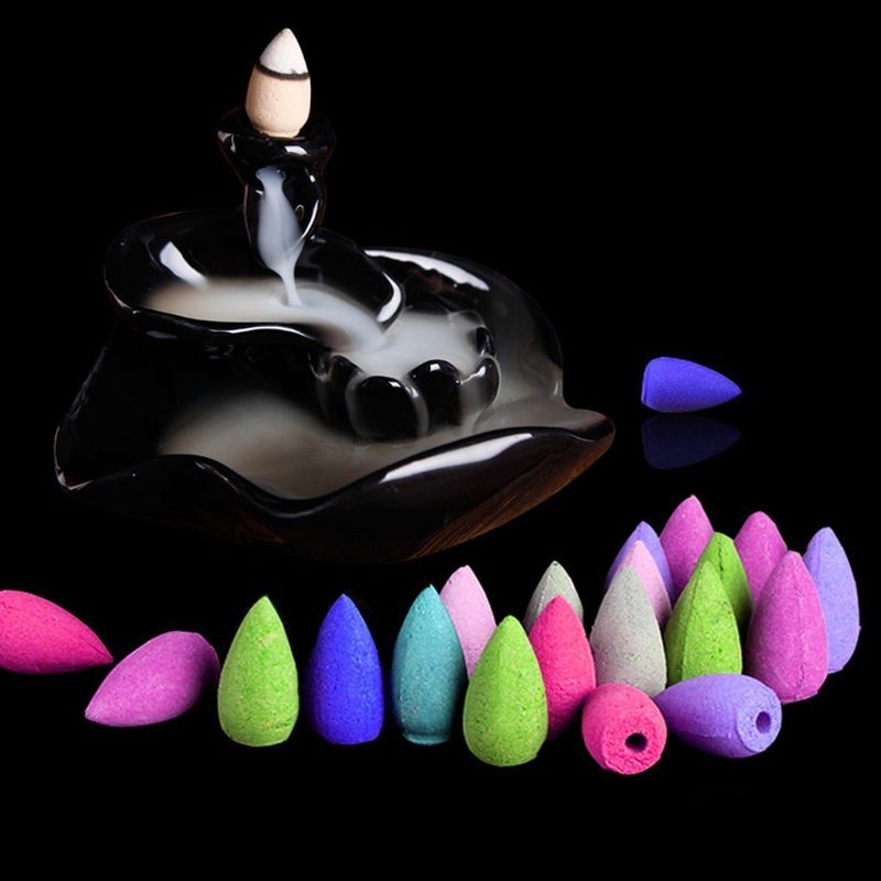 20PCS Floral Incense Cone With Tray Colorful Fragrance Scent Tower Incense Mixed Scent Aromatherapy Fresh Air Aroma Spice