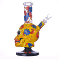 9,4 pouces Hippies Glass, Bong de bécher en verre squelette jaune dessiné à la main, Bong de fleur mignon, pipe d'eau en verre borosilicate, brochement en verre, main