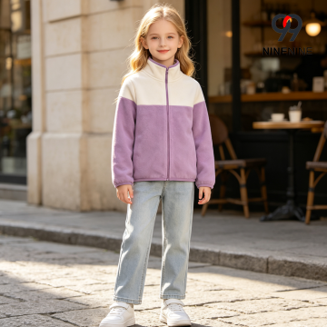 Color Block Fleece Zip-Up Stand Collar Jacket