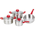 Cookware Set with Red Rubber Heat Resistant Handles